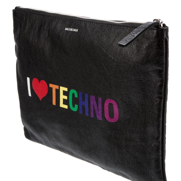 Auth Balenciaga “I Love Techno” Leather Arena Pouch - Picture 2 of 5